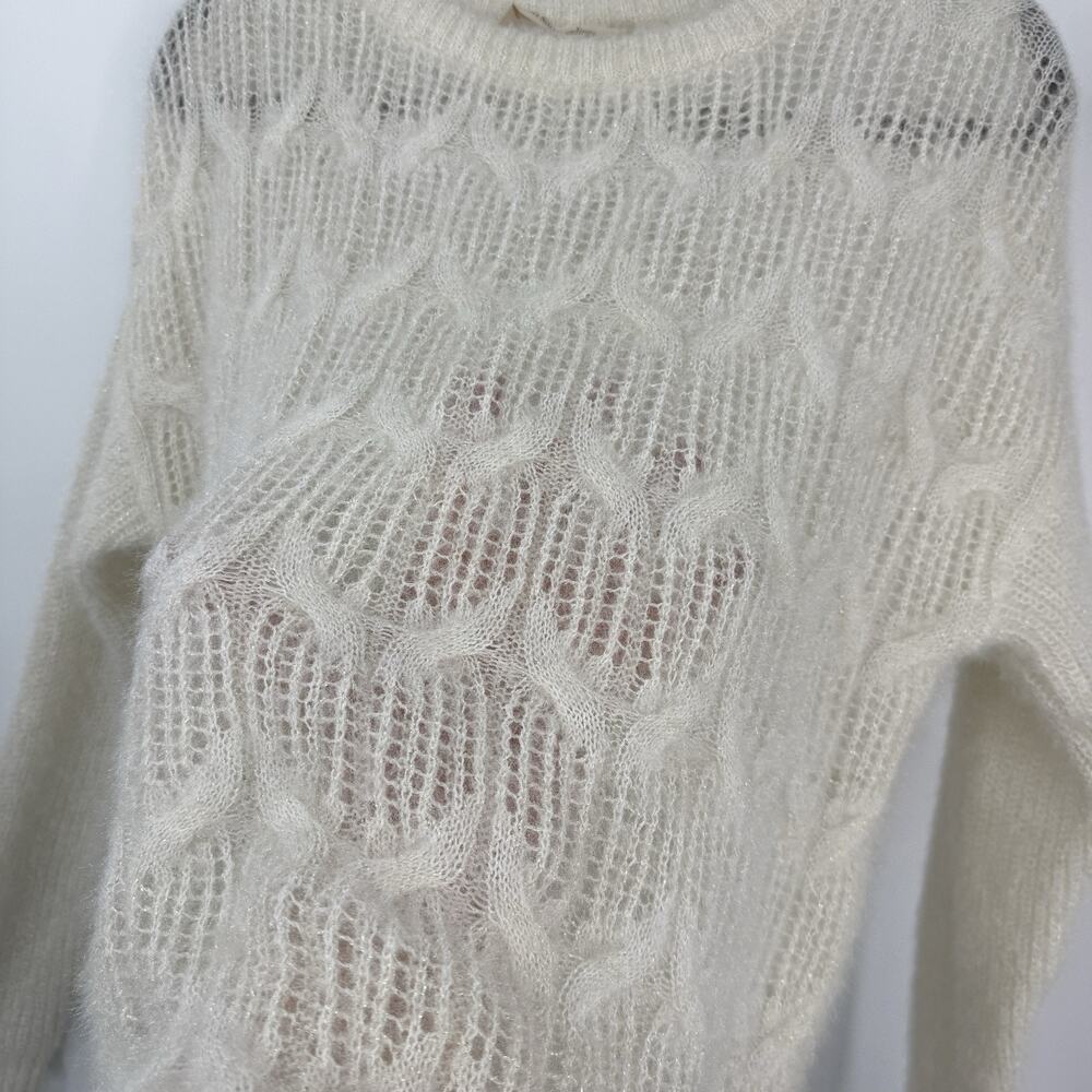 Soft Surroundings Large Sparkle Cable Knit Ivory Sweater Cozy Crewneck - Picture 4 of 11